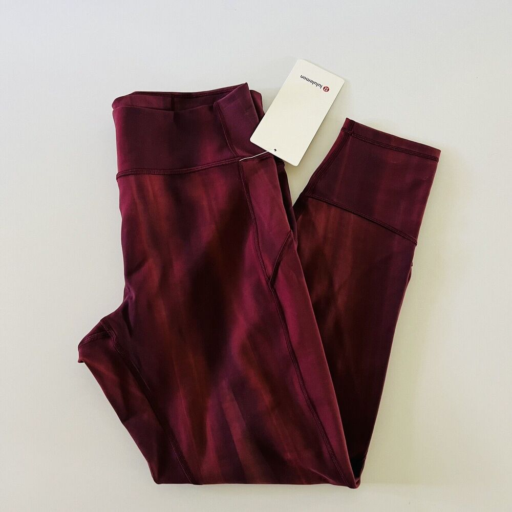LULULEMON ATHLETICA Linear Spray Garnet In Movement HR Tight 25" Leggings-US 10
